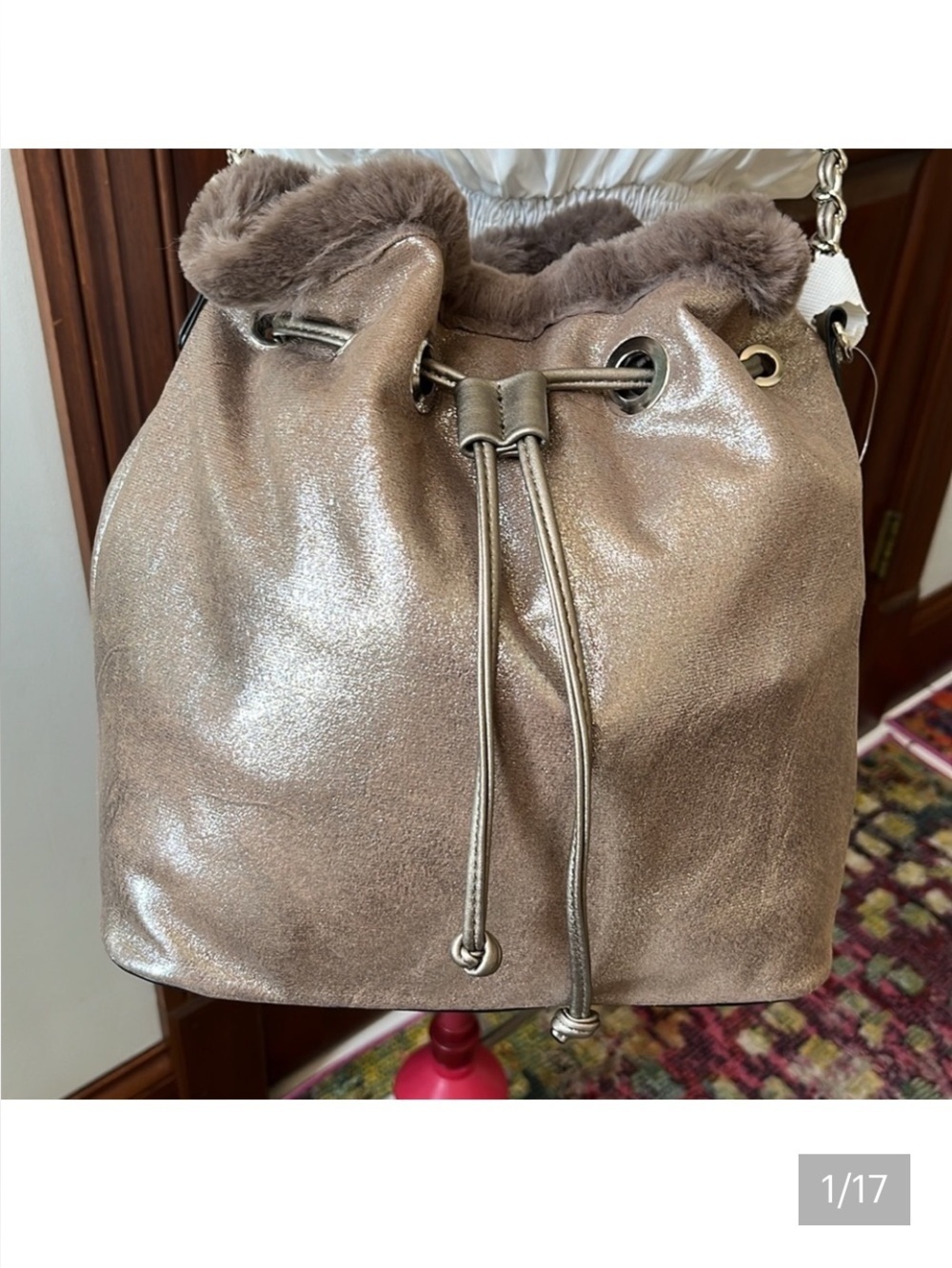 Steve Madden  Crossbody or shoulder bag  metallic  fur lined   Brown/silver  NWT